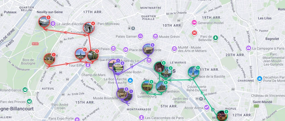 An optimized day-by-day route on the map