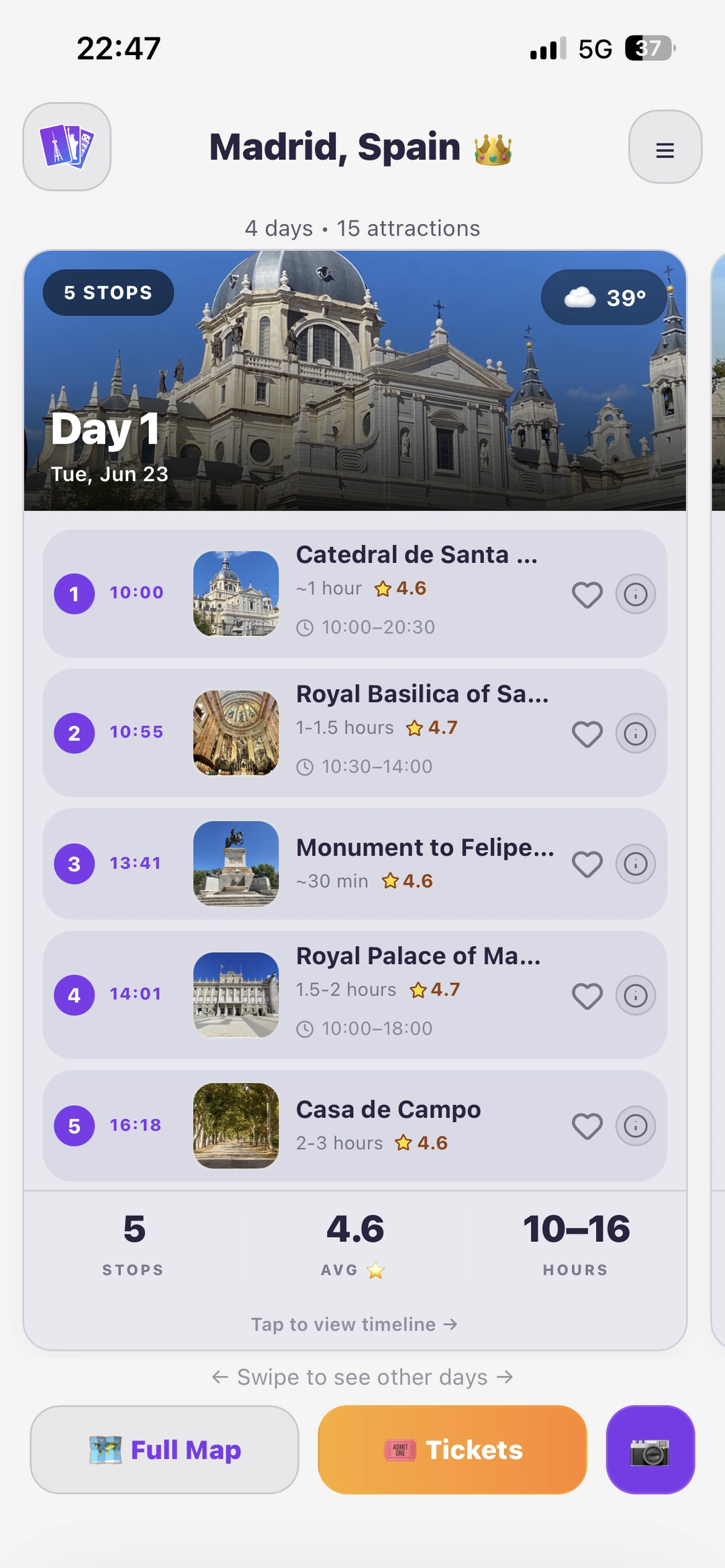 A routed day-by-day itinerary