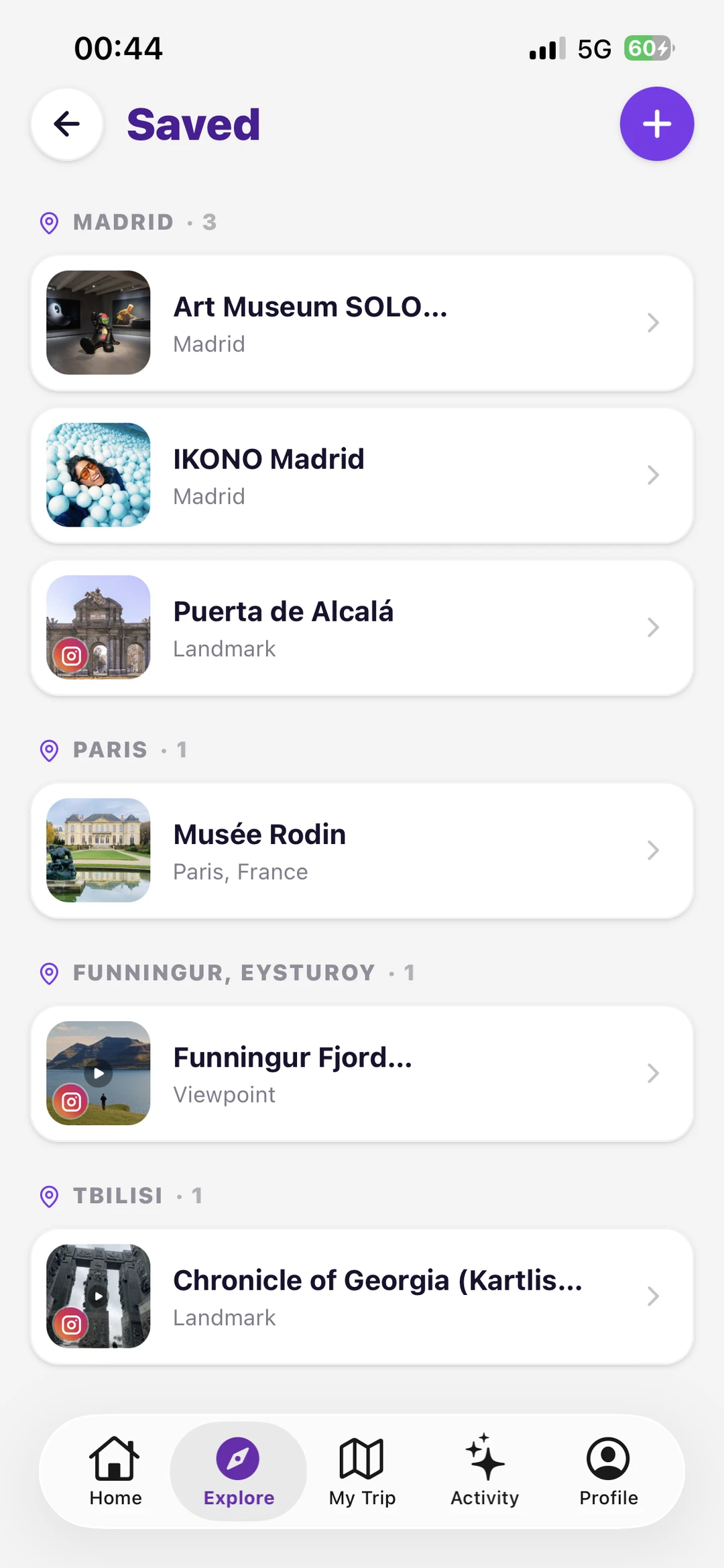 Places saved from TikTok and Instagram